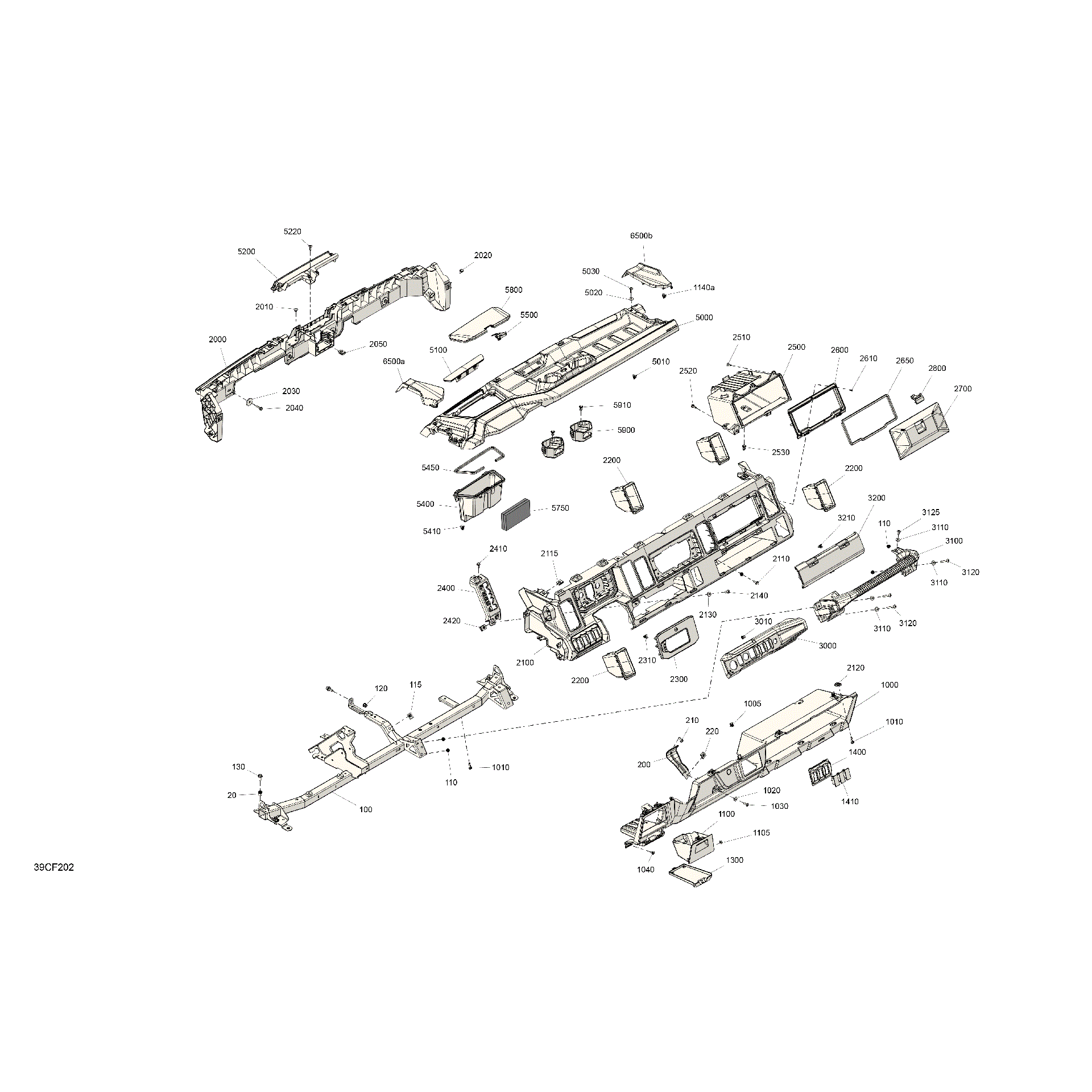An Image of a Genuine Can-Am Parts Schematic Diagram showing the schematic - CAB INTERIOR - CENTER CONSOLE