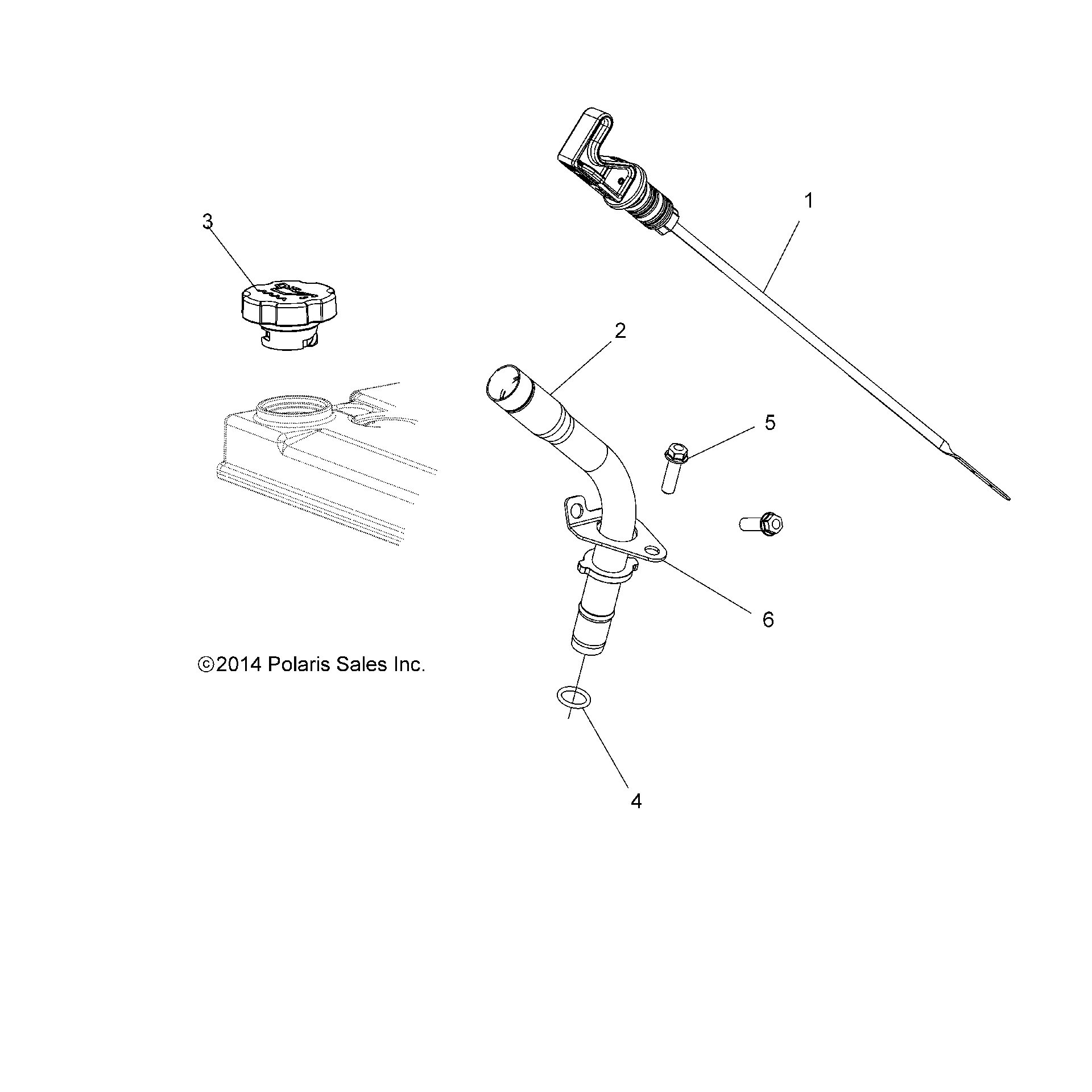 An Image of a Genuine Polaris Parts Schematic Diagram showing the schematic - ENGINE: OIL DIPSTICK - 2018 POLARIS ACE 900 EPS XC