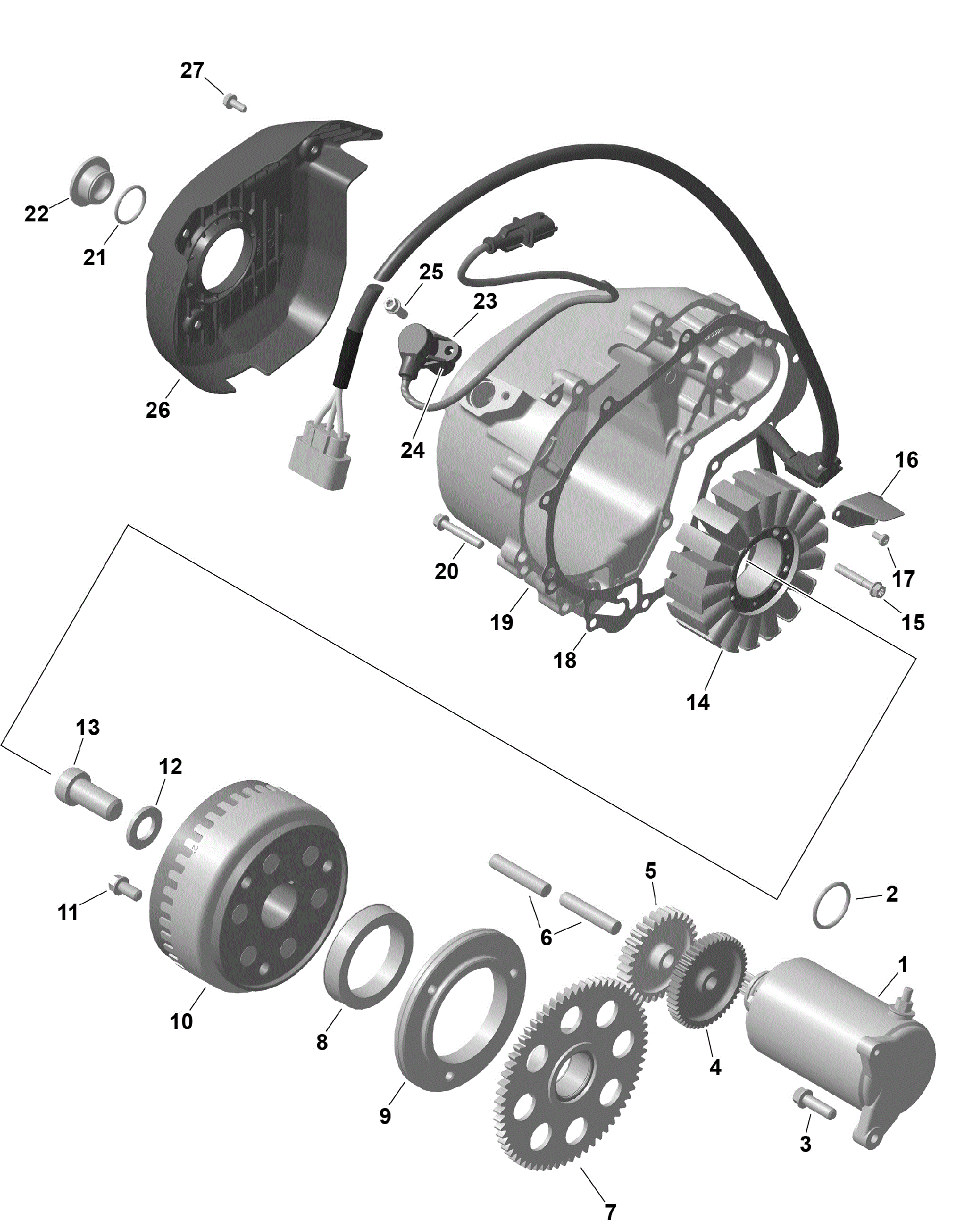 An Image of a Genuine Can-Am Parts Schematic Diagram showing the schematic - ROTAX - MAGNETO AND ELECTRIC STARTER