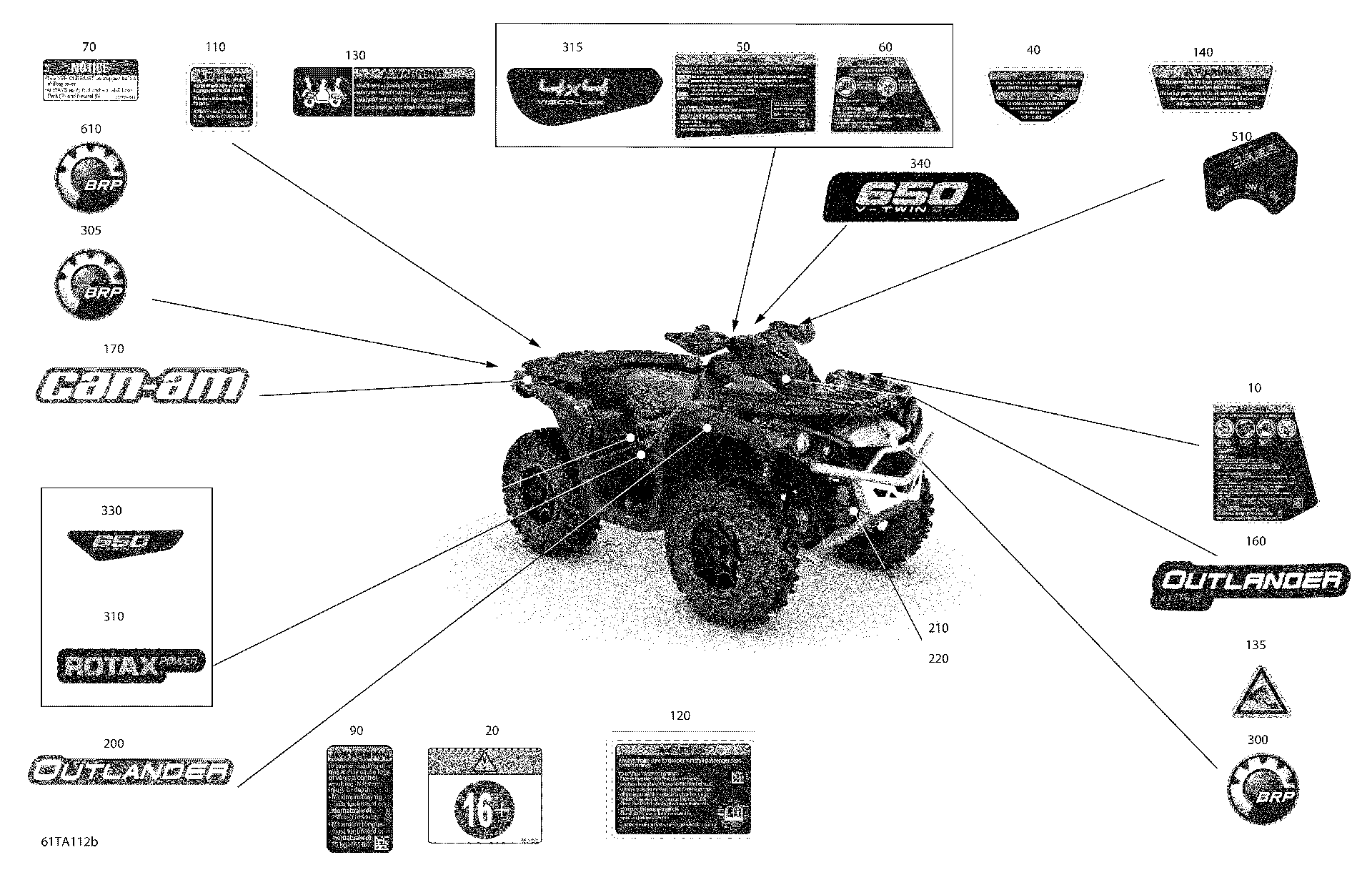 An Image of a Genuine Can-Am Parts Schematic Diagram showing the schematic - BODY - DECALS - DPS