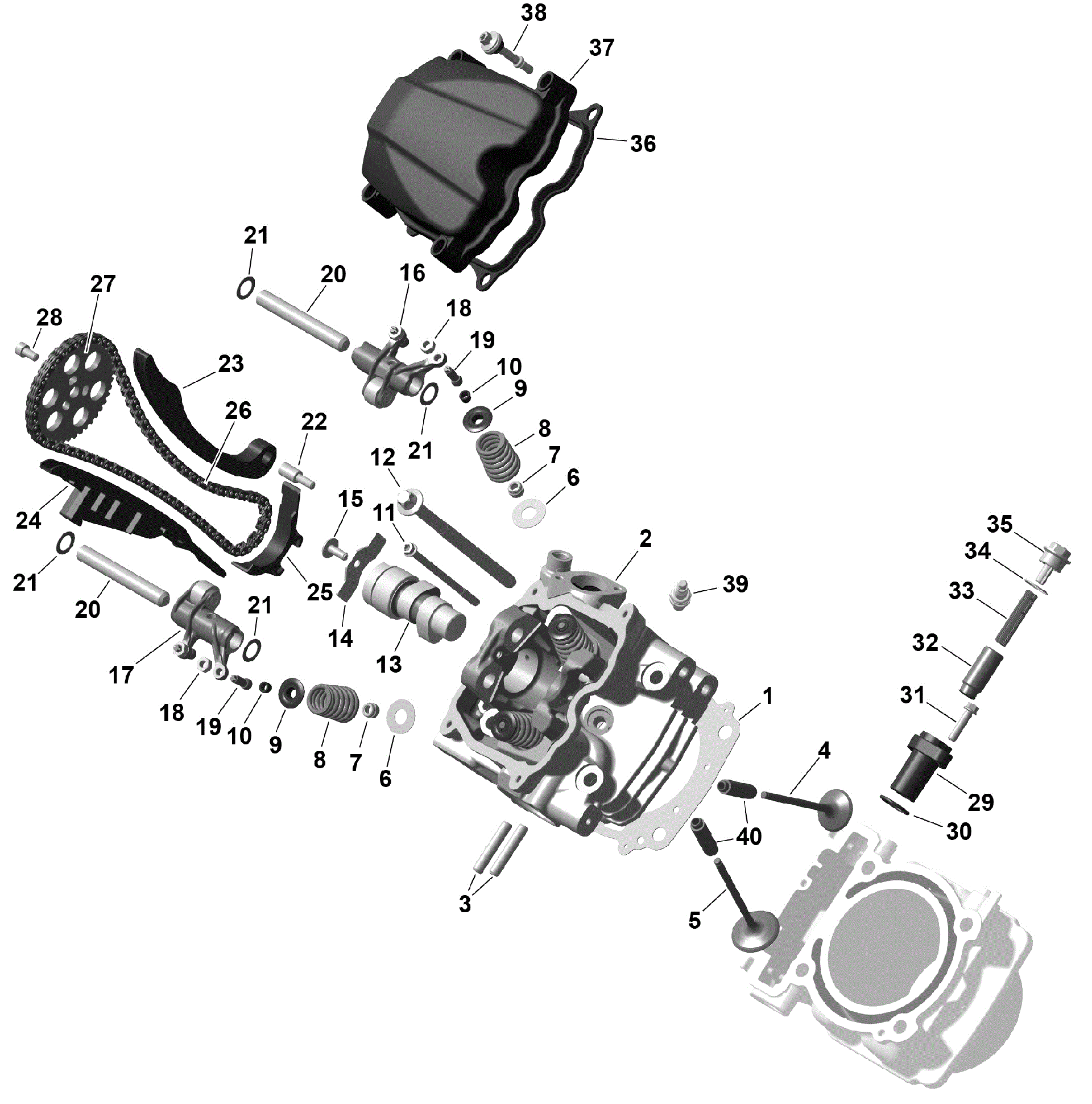 An Image of a Genuine Can-Am Parts Schematic Diagram showing the schematic - ROTAX - FRONT CYLINDER HEAD