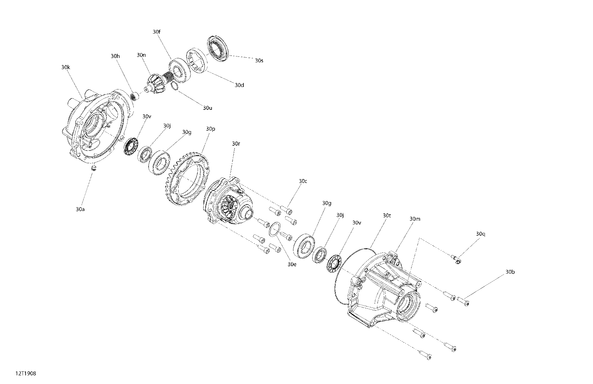 An Image of a Genuine Can-Am Parts Schematic Diagram showing the schematic - FRONT DRIVE - 6X6 - 1000 EFI - DIFFERENTIAL PARTS