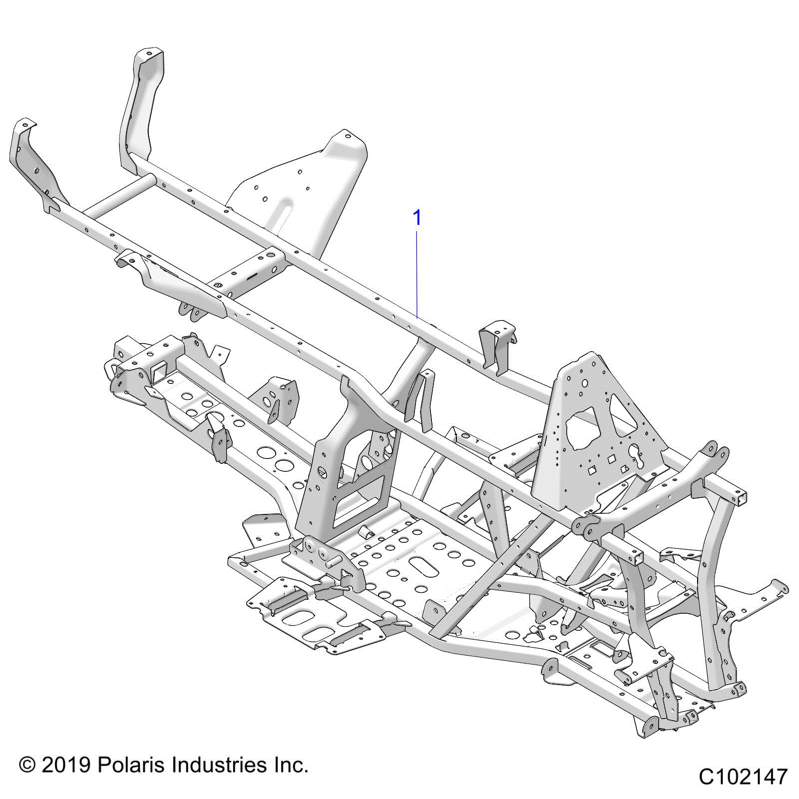 An Image of a Genuine Polaris Parts Schematic Diagram showing the schematic - CHASSIS: FRAME - 2020 POLARIS SPORTSMAN 570 PREMIUM/PREMIUM LE