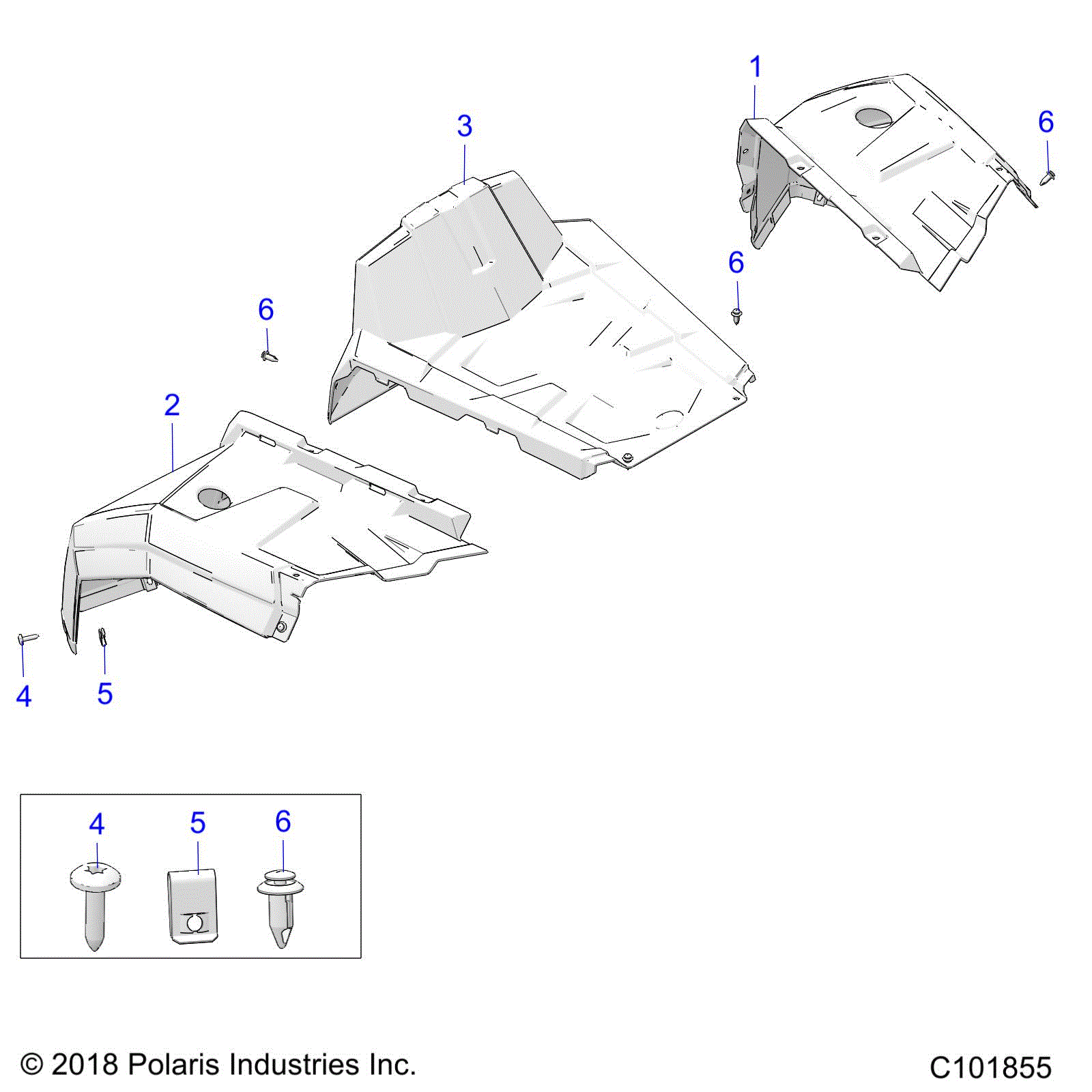 An Image of a Genuine Polaris Parts Schematic Diagram showing the schematic - BODY: FRONT FENDERS - 2020 POLARIS ACE 150 EFI