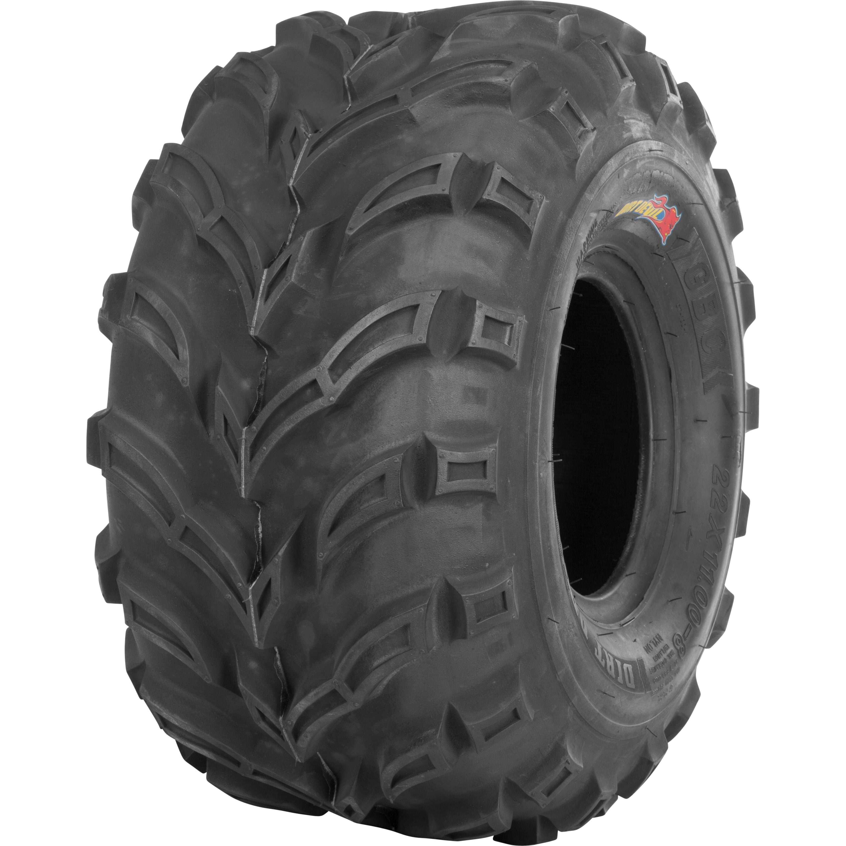 The GBC Tire Dirt Devil X/T Rear 26X12-12 Bias Lr520Lbs features deep, aggressive treads for ATVs and utility vehicles. Its rugged design stands upright, displaying visible branding and sidewall text.