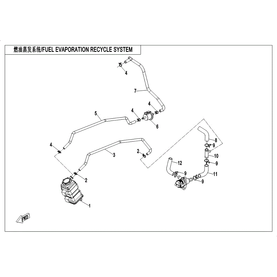 An Image of a genuine CFMOTO Parts Schematic Diagram showing the group - FUEL EVAPORATION SYSTEM - 2019 CFMOTO CFORCE 600