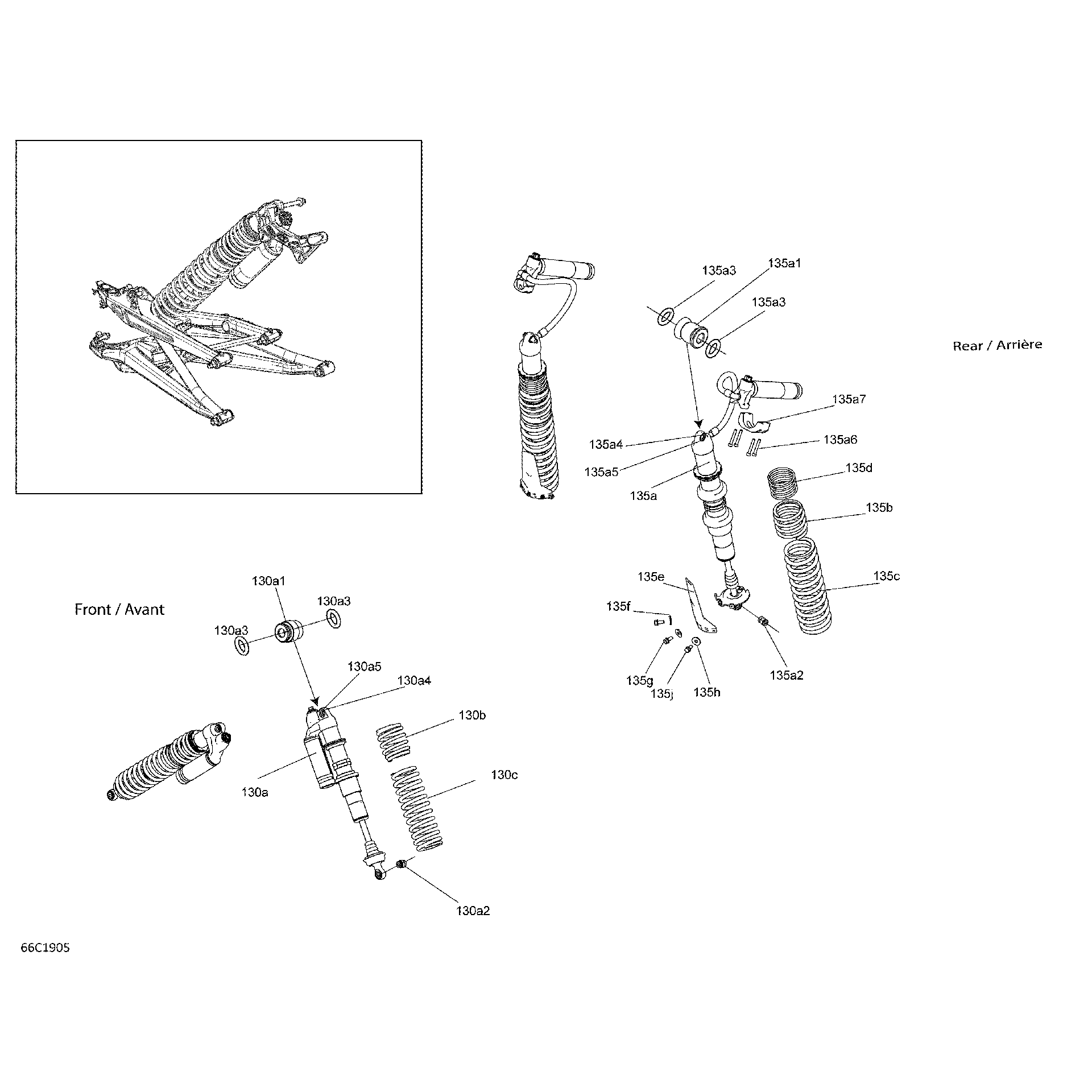 An Image of a Genuine Can-Am Parts Schematic Diagram showing the schematic - SHOCKS - X DS