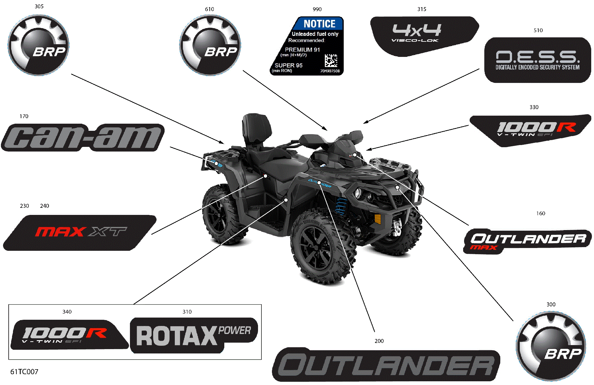 An Image of a Genuine Can-Am Parts Schematic Diagram showing the schematic - BODY - DECALS