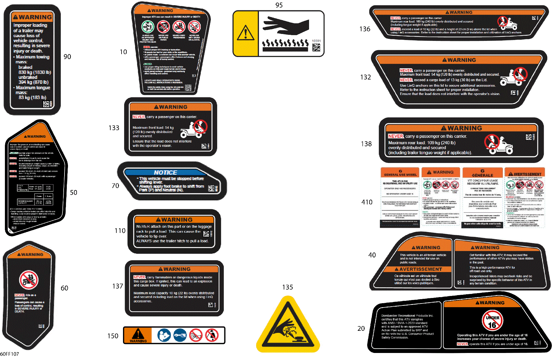 An Image of a Genuine Can-Am Parts Schematic Diagram showing the schematic - BODY - WARNING DECALS