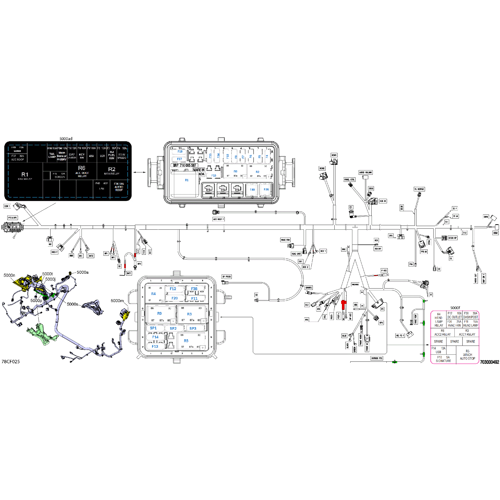 An Image of a Genuine Can-Am Parts Schematic Diagram showing the schematic - ELECTRIC - MAIN HARNESS - 710010581