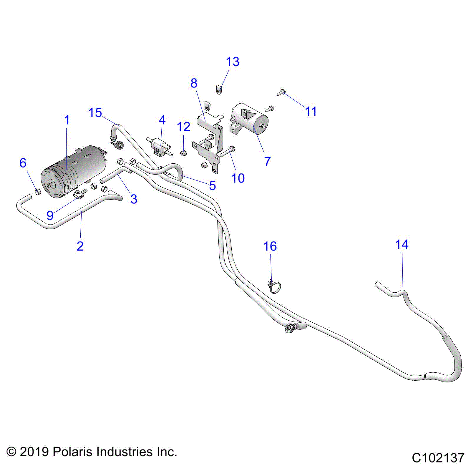 An Image of a Genuine Polaris Parts Schematic Diagram showing the schematic - BODY: FUEL TANK EVAP - 2020 POLARIS SPORTSMAN 570
