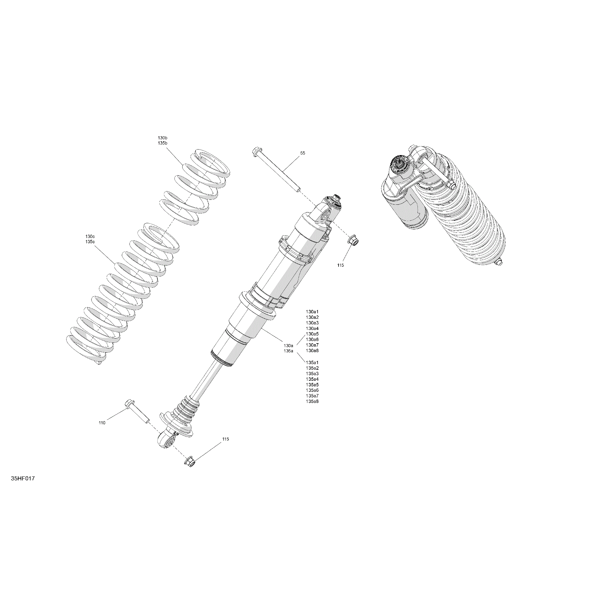 An Image of a Genuine Can-Am Parts Schematic Diagram showing the schematic - SUSPENSION - FRONT SHOCKS