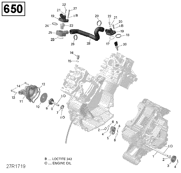 An Image of a Genuine Can-Am Parts Schematic Diagram showing the schematic - ENGINE COOLING - 650 EFI