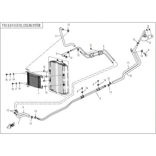 An Image of a Genuine CFMOTO Parts Schematic Diagram showing the schematic - OIL COOLING SYSTEM - 2016 CFMOTO ZFORCE 800 Trail