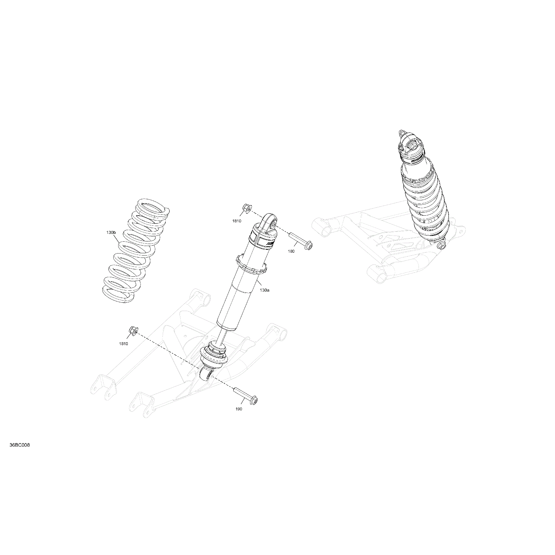 An Image of a Genuine Can-Am Parts Schematic Diagram showing the schematic - SUSPENSION - REAR SHOCKS