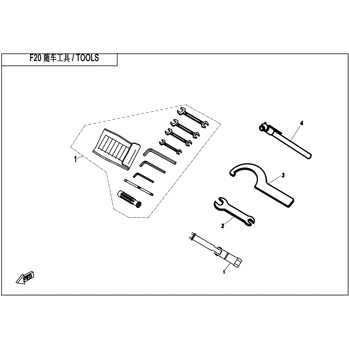 An Image of a genuine CFMOTO Parts Schematic Diagram showing the group - TOOLS - 2021 CFMOTO CFORCE 500 S