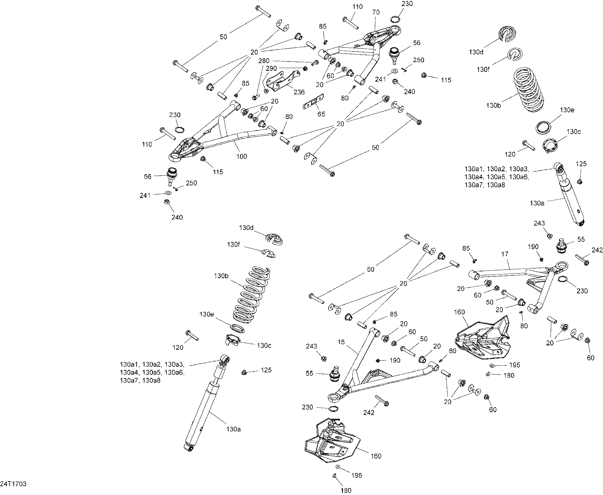 An Image of a Genuine Can-Am Parts Schematic Diagram showing the schematic - FRONT SUSPENSION - ALL MODELS