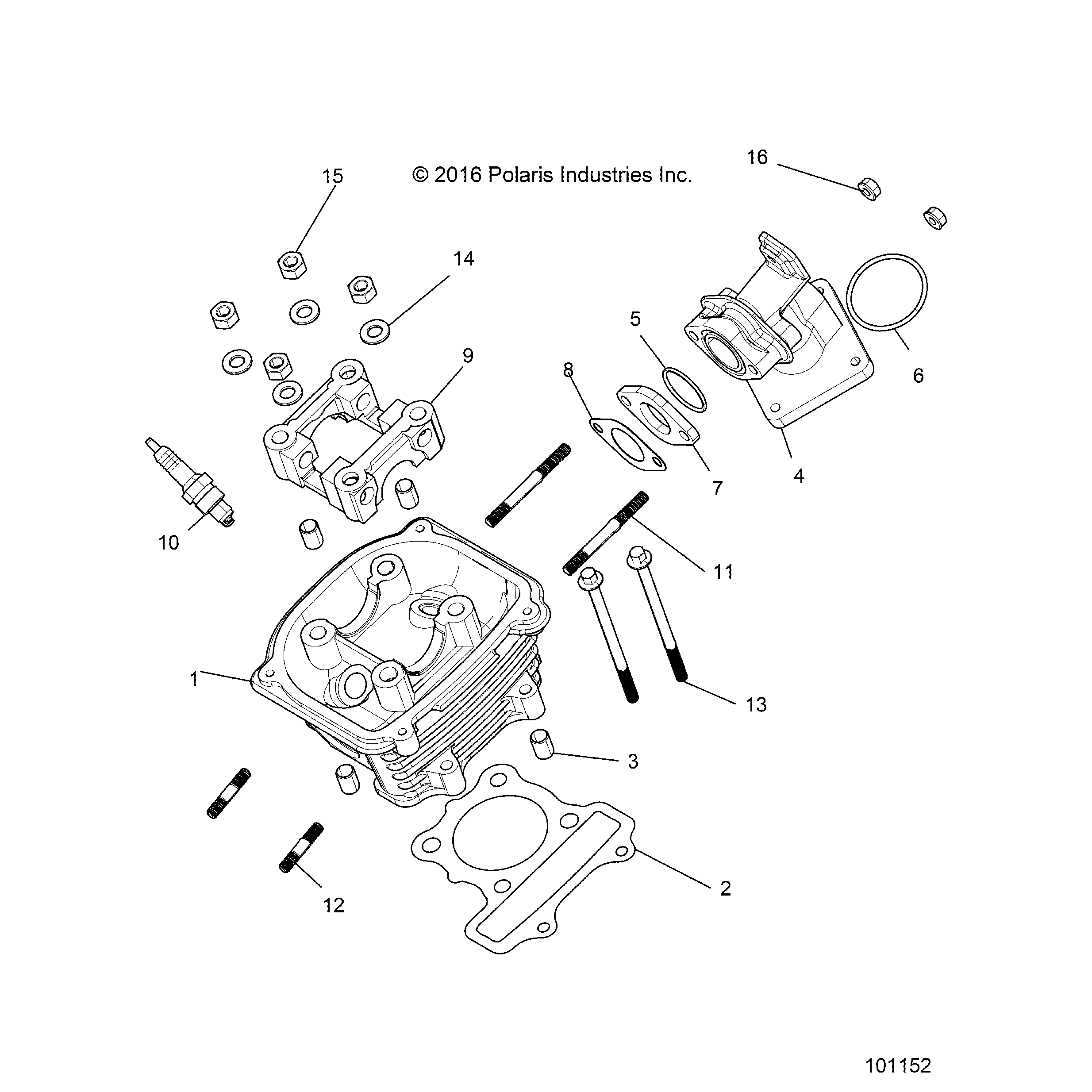 An Image of a Genuine Polaris Parts Schematic Diagram showing the schematic - ENGINE: CYLINDER HEAD ASM. - 2017 POLARIS ACE 150