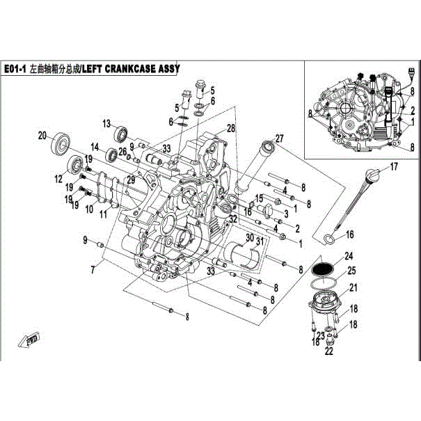 An Image of a Genuine CFMOTO Parts Schematic Diagram showing the schematic - LEFT CRANKCASE ASSY - 2016 CFMOTO ZFORCE 500