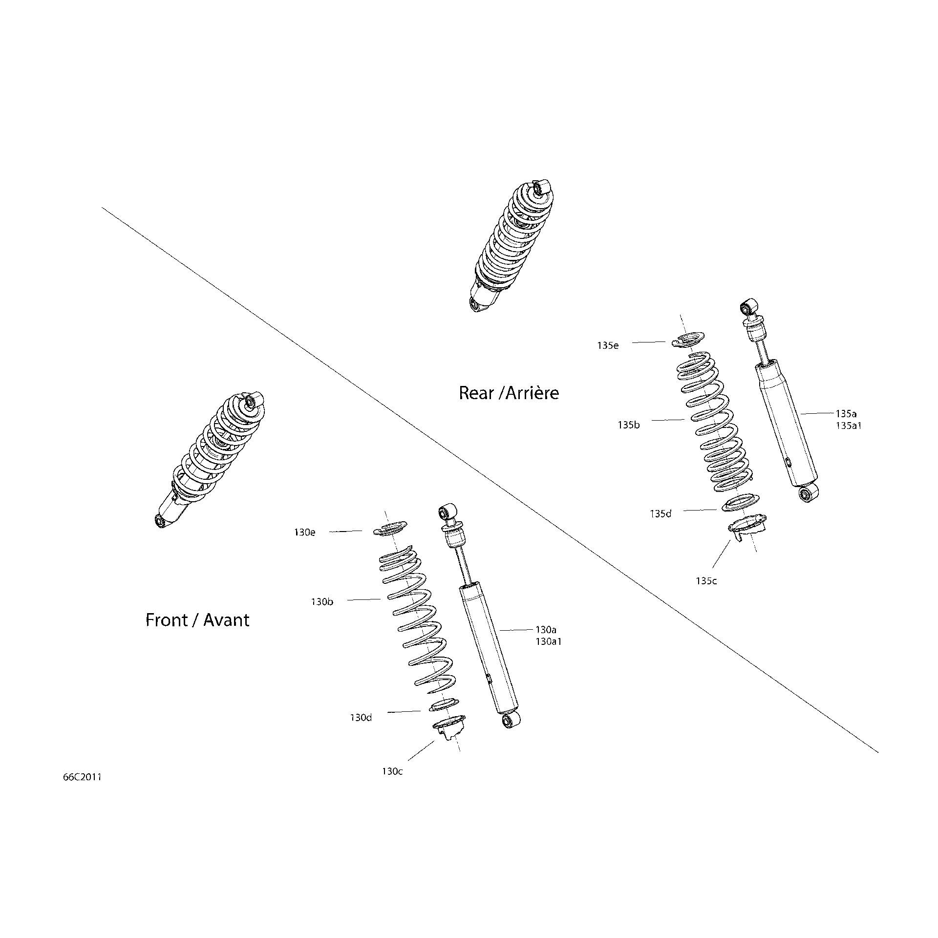 An Image of a Genuine Can-Am Parts Schematic Diagram showing the schematic - SHOCKS