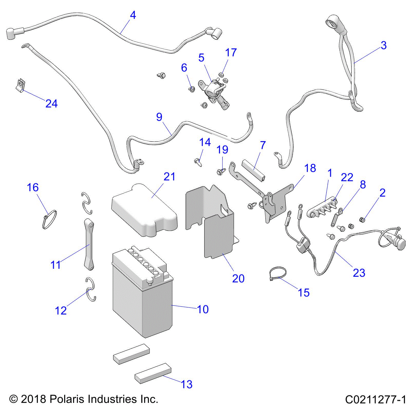 An Image of a Genuine Polaris Parts Schematic Diagram showing the schematic - ELECTRICAL: BATTERY - 2020 POLARIS SPORTSMAN 570 UTILITY