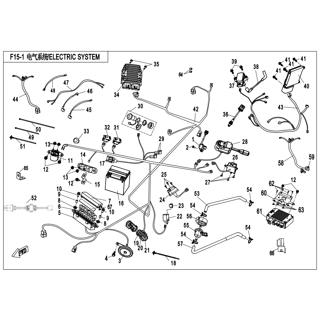 An Image of a Genuine CFMOTO Parts Schematic Diagram showing the schematic - ELECTRIC SYSTEM - 2020 CFMOTO UFORCE 500