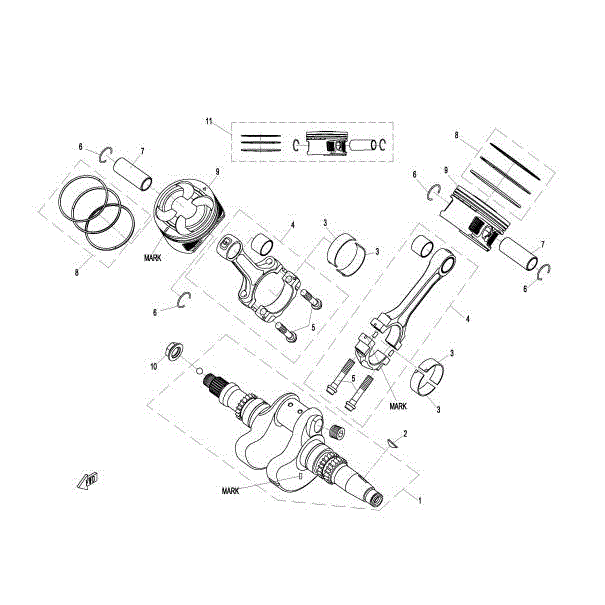 An Image of a Genuine CFMOTO Parts Schematic Diagram showing the schematic - CRANKSHAFT ASSY & PISTON - 2016 CFMOTO UFORCE 800