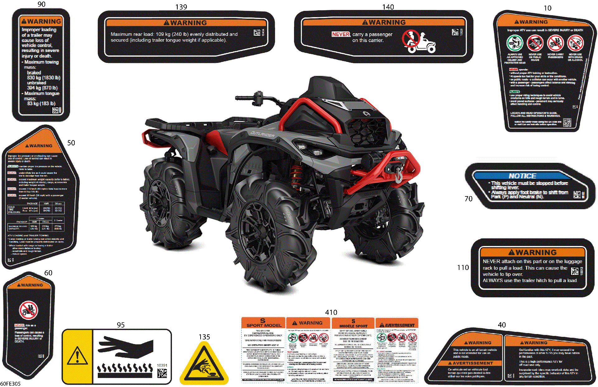 An Image of a Genuine Can-Am Parts Schematic Diagram showing the schematic - BODY - WARNING DECALS