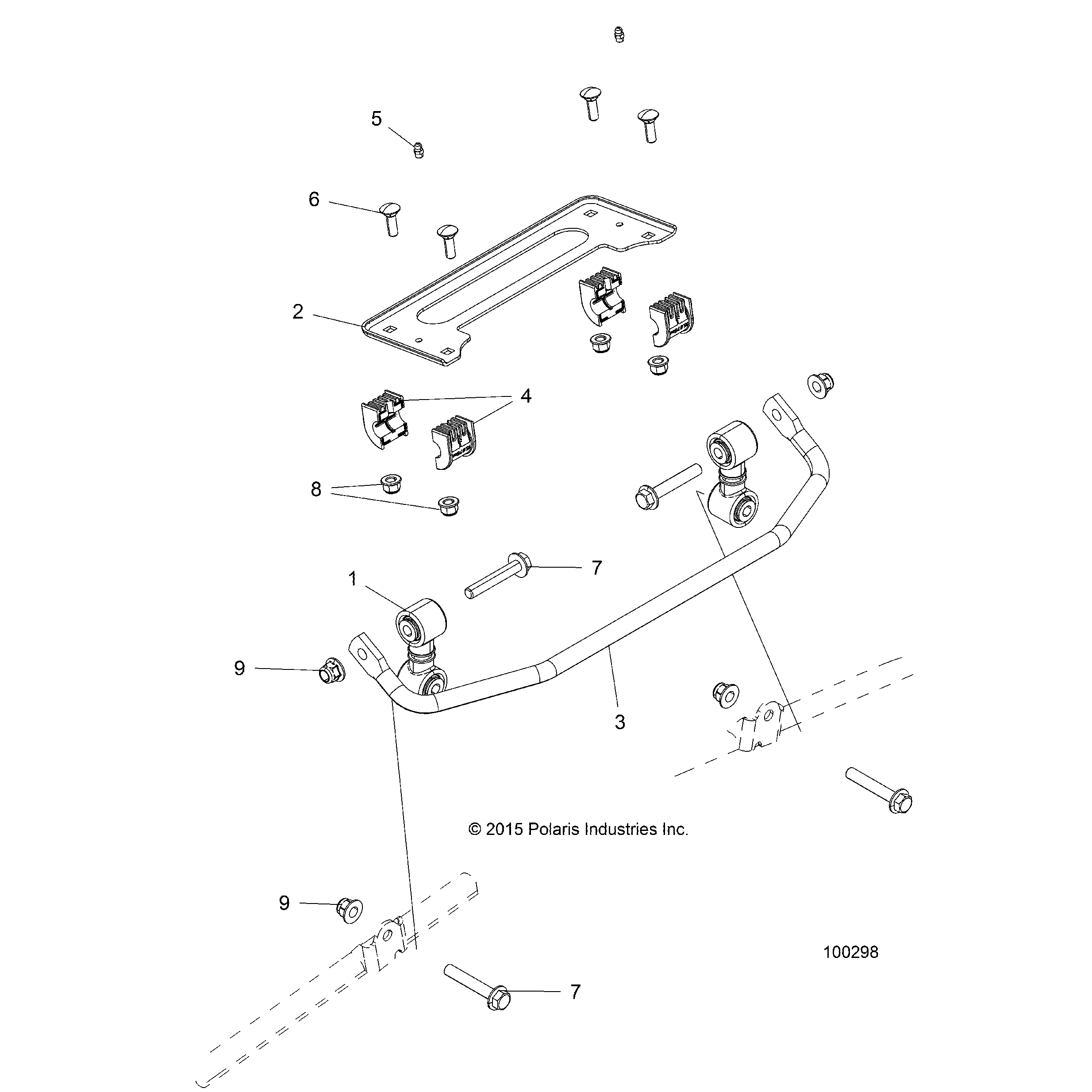 An Image of a Genuine Polaris Parts Schematic Diagram showing the schematic - SUSPENSION: STABILIZER BAR FRONT - 2016 POLARIS ACE 900 EFI EPS