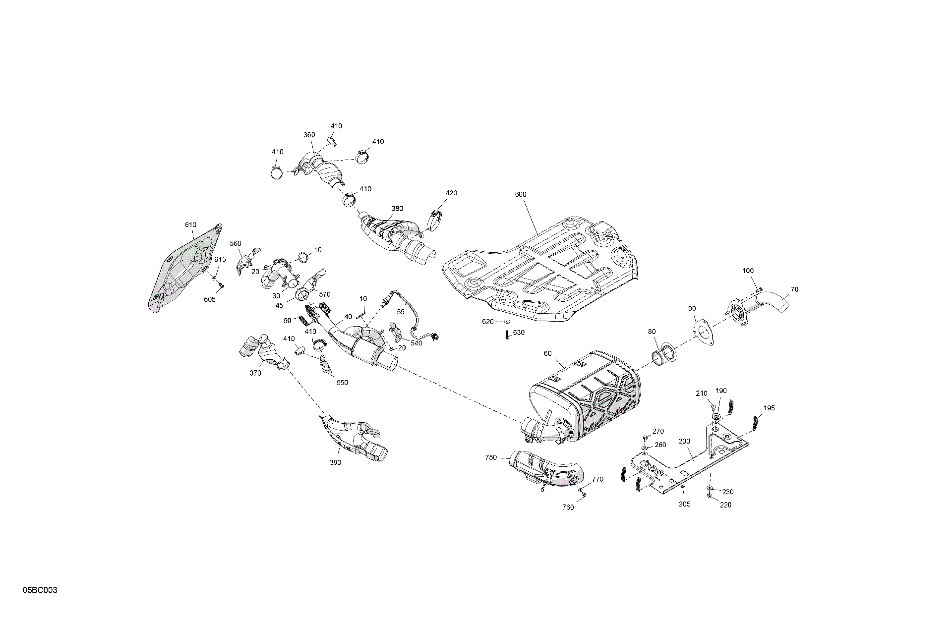 An Image of a Genuine Can-Am Parts Schematic Diagram showing the schematic - ENGINE - EXHAUST