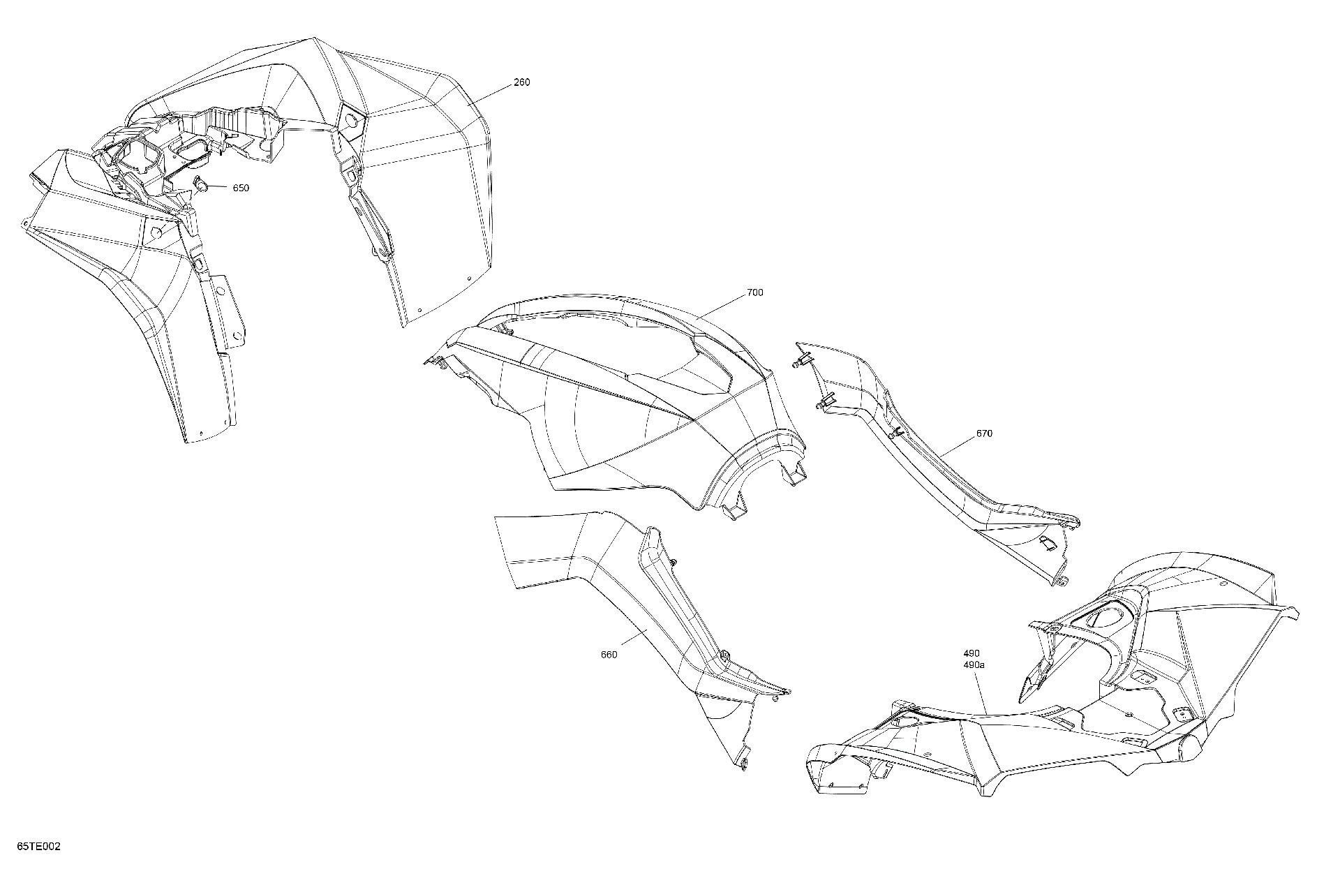 An Image of a Genuine Can-Am Parts Schematic Diagram showing the schematic - BODY - FENDER KIT