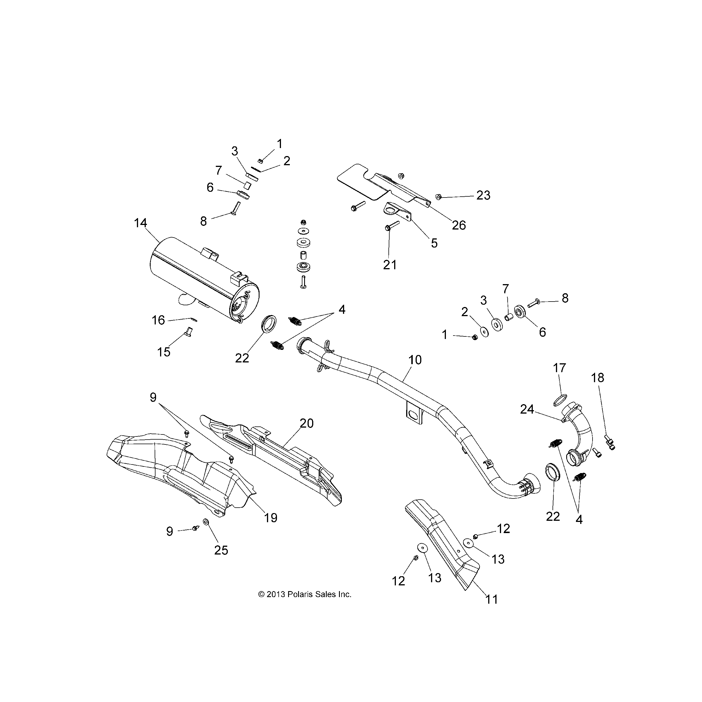An Image of a Genuine Polaris Parts Schematic Diagram showing the schematic - ENGINE: EXHAUST - 2015 POLARIS SPORTSMAN 570 EFI X2 EPS