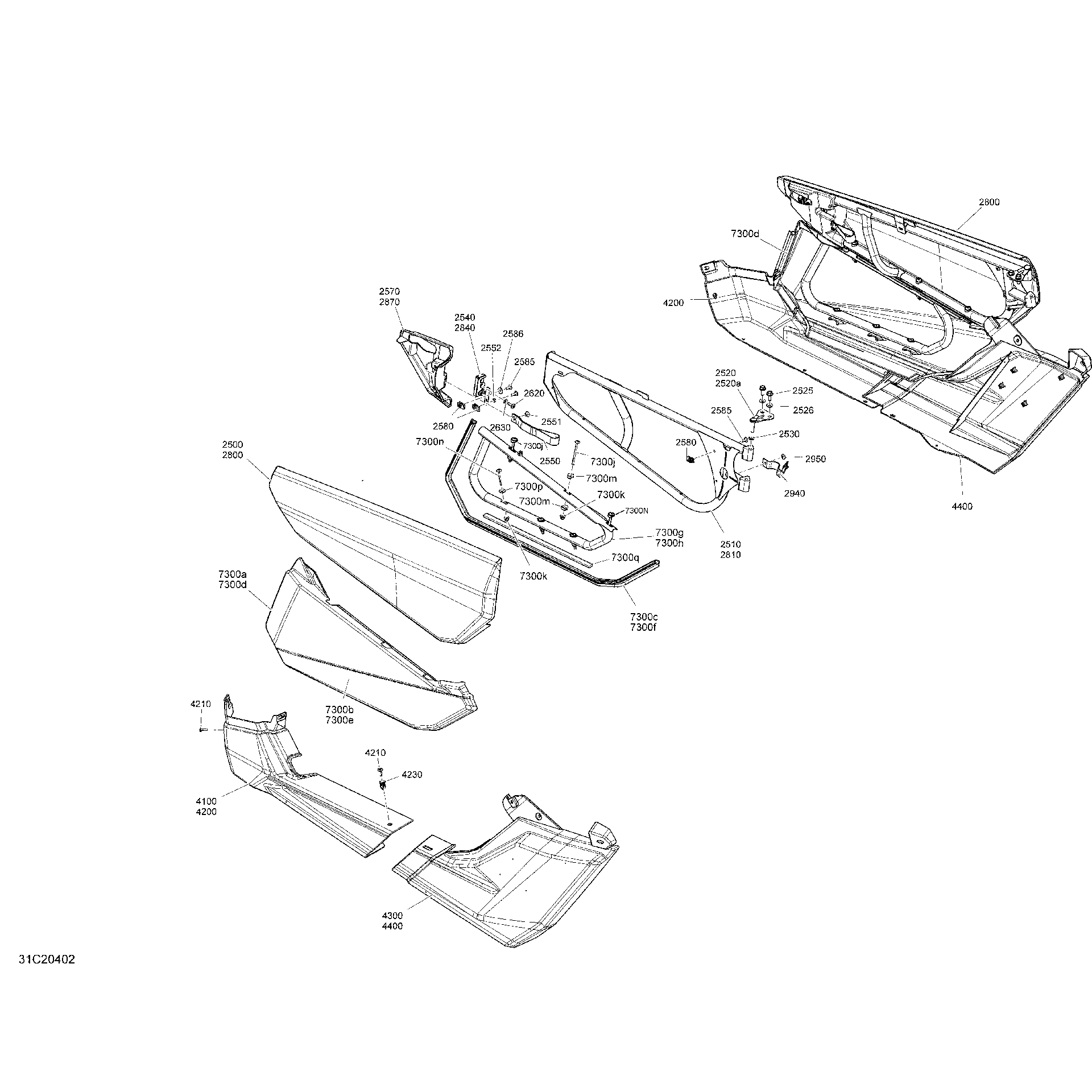 An Image of a Genuine Can-Am Parts Schematic Diagram showing the schematic - BODY - DOOR SECTION - X MR - MANTA GREEN