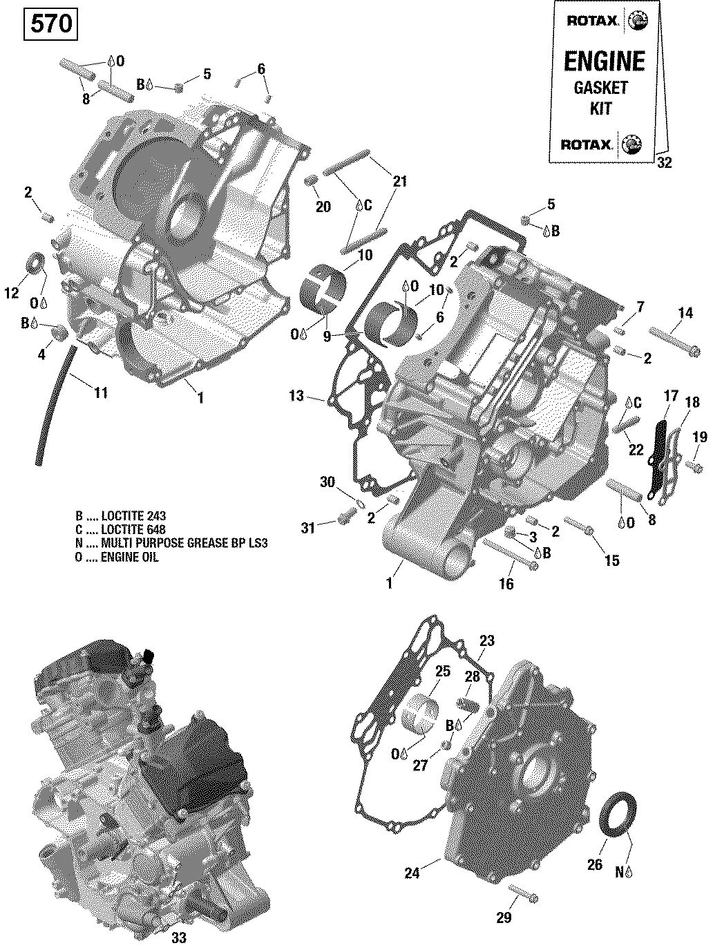 An Image of a Genuine Can-Am Parts Schematic Diagram showing the schematic - CRANKCASE - 570 EFI