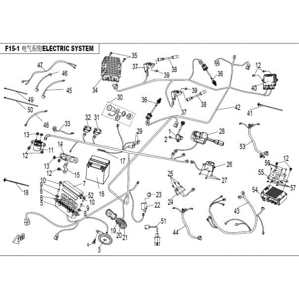 An Image of a Genuine CFMOTO Parts Schematic Diagram showing the schematic - ELECTRIC SYSTEM(2) - 2016 CFMOTO UFORCE 800