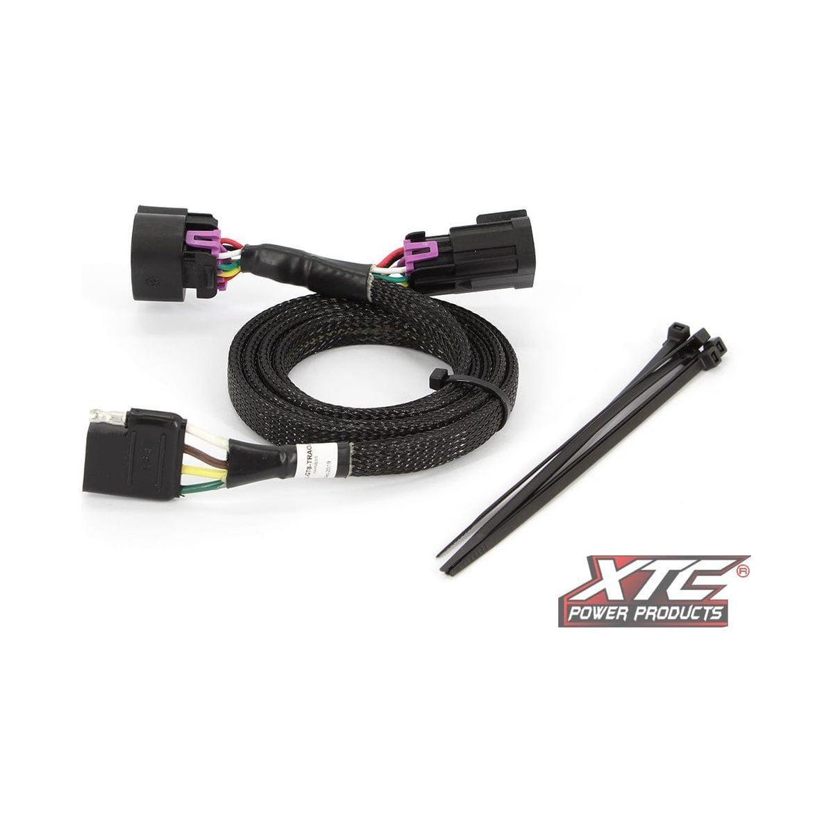 Plug N Play Power Out 4 Pin Flat Pol by XTC Power: Black wiring harness with colored wires, two connectors, two black zip ties, and the XTC Power Products logo shown on a white background.