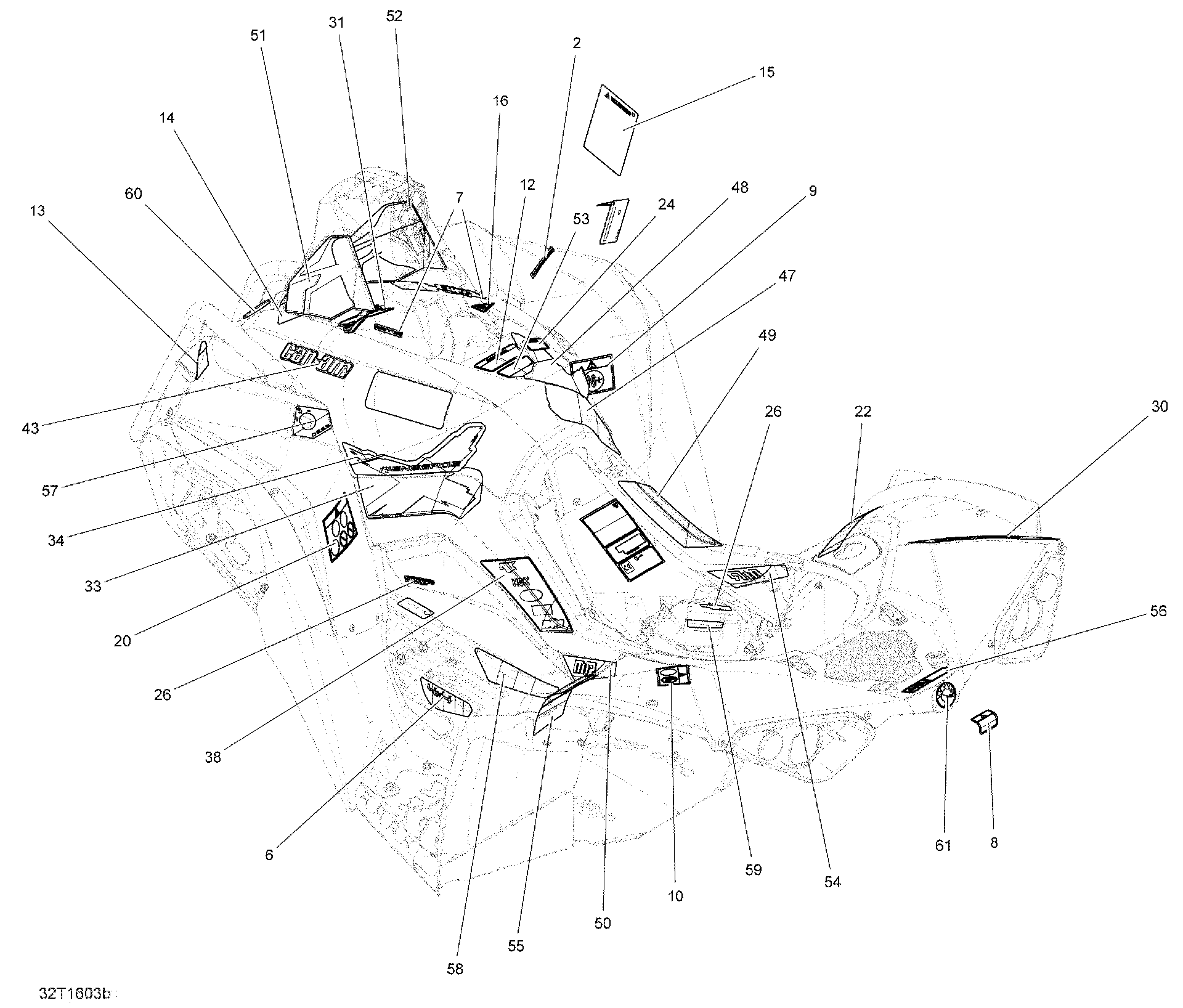 An Image of a Genuine Can-Am Parts Schematic Diagram showing the schematic - DECALS - X MR