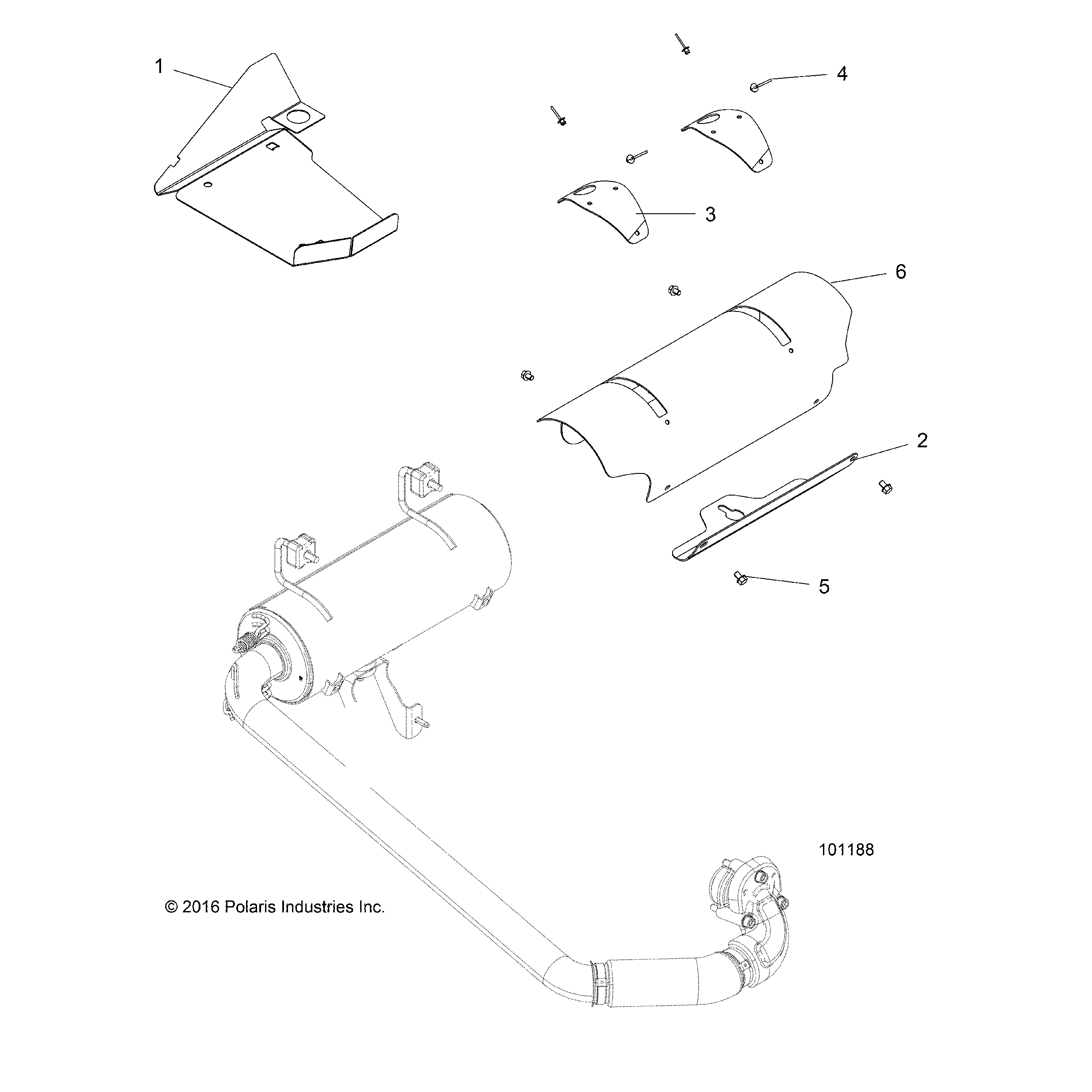 An Image of a Genuine Polaris Parts Schematic Diagram showing the schematic - ENGINE: EXHAUST SYSTEM SHIELDS - 2019 POLARIS ACE 570