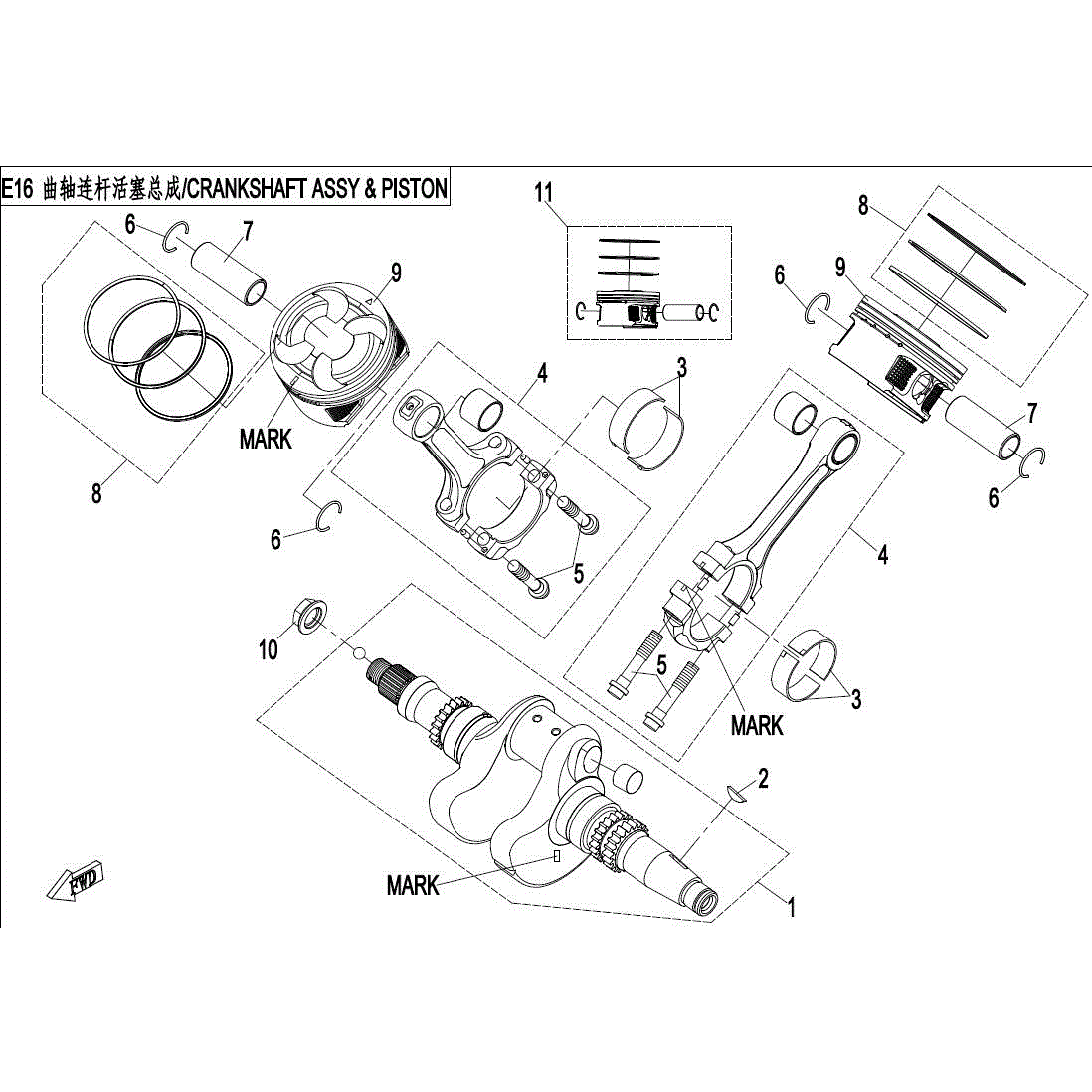 An Image of a genuine CFMOTO Parts Schematic Diagram showing the group - CRANKSHAFT ASSY AND PISTON - 2017 CFMOTO CFORCE 800
