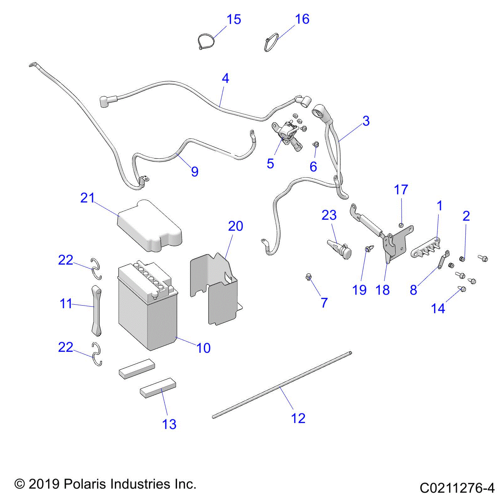 An Image of a Genuine Polaris Parts Schematic Diagram showing the schematic - ELECTRICAL: BATTERY - 2020 POLARIS SPORTSMAN 450 HO