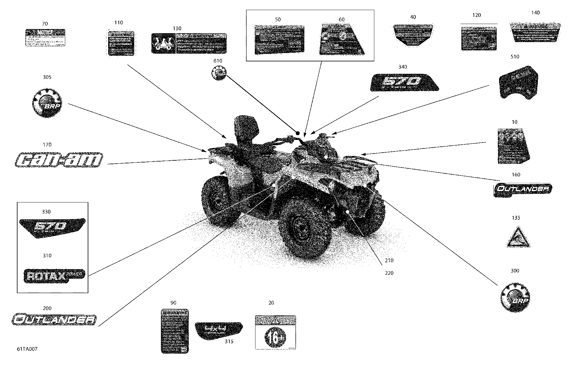 An Image of a Genuine Can-Am Parts Schematic Diagram showing the schematic - BODY - DECALS - STD