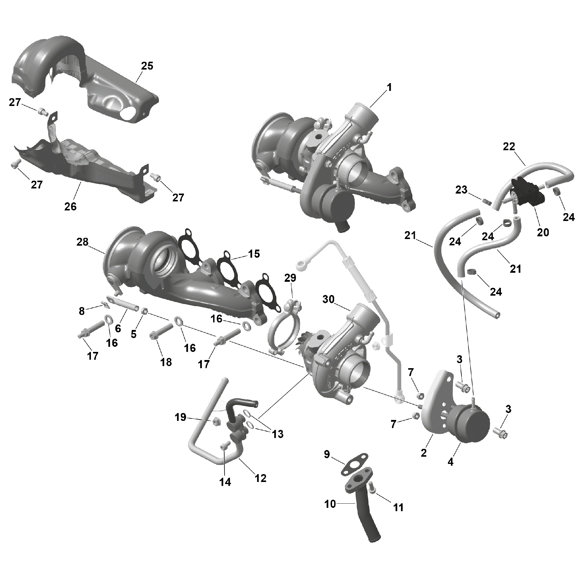An Image of a Genuine Can-Am Parts Schematic Diagram showing the schematic - ROTAX - TURBOCHARGER