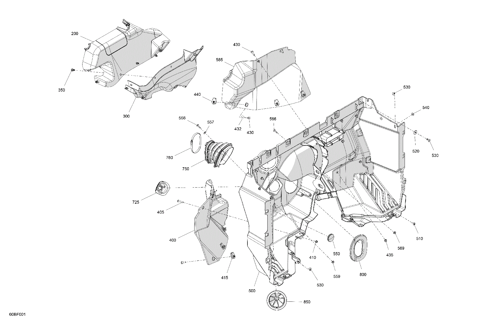 An Image of a Genuine Can-Am Parts Schematic Diagram showing the schematic - CAB INTERIOR - FIREWALL