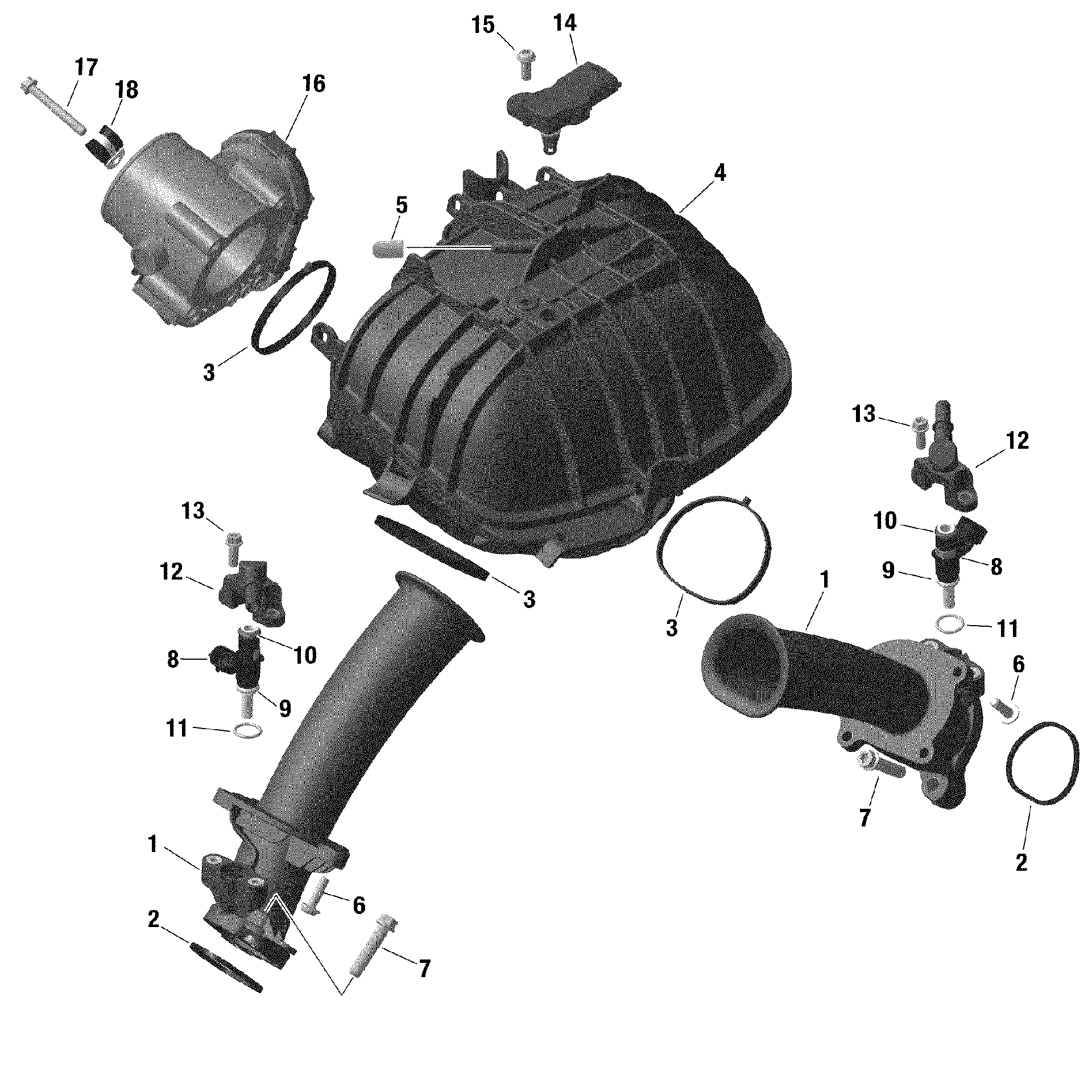An Image of a Genuine Can-Am Parts Schematic Diagram showing the schematic - ROTAX - AIR INTAKE MANIFOLD AND THROTTLE BODY