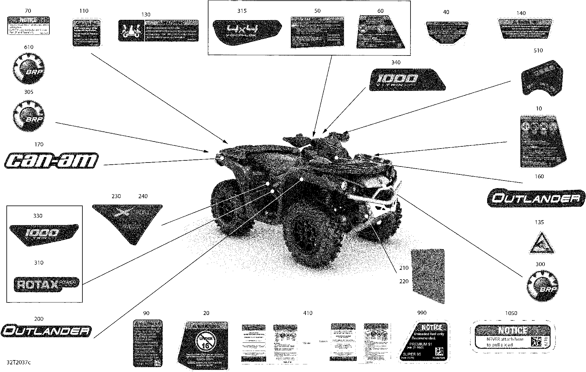 An Image of a Genuine Can-Am Parts Schematic Diagram showing the schematic - DECALS - X XC