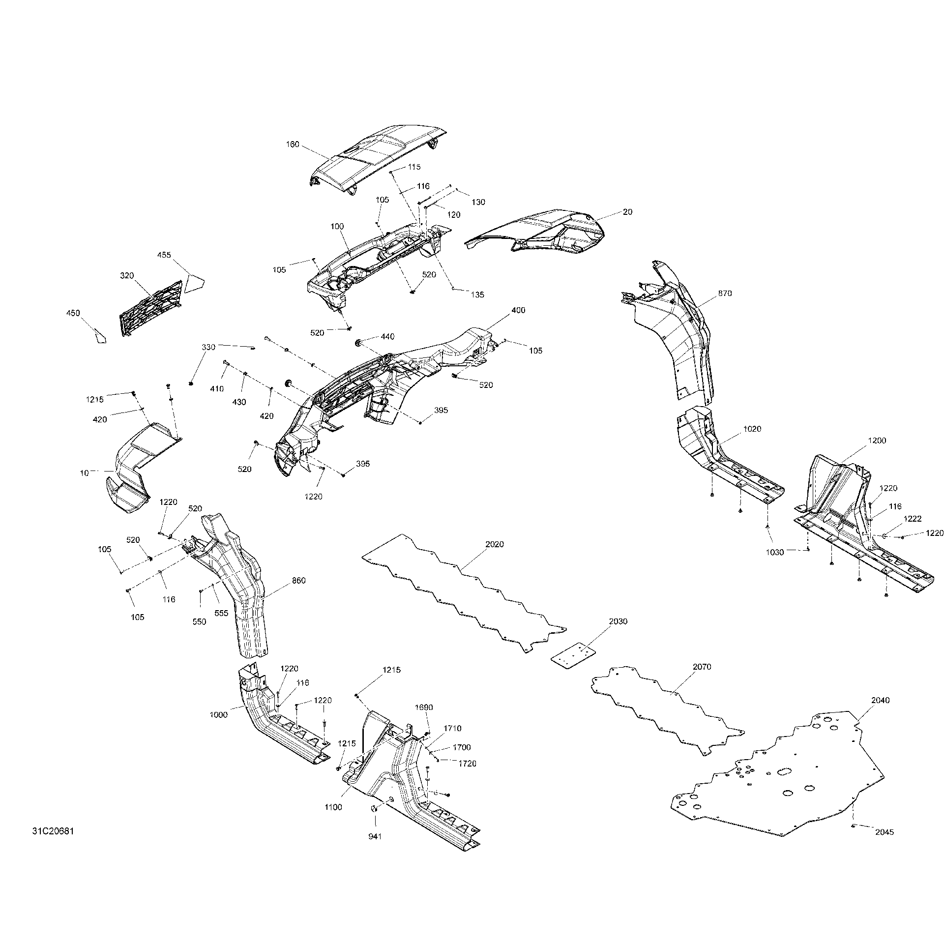 An Image of a Genuine Can-Am Parts Schematic Diagram showing the schematic - BODY - DPS