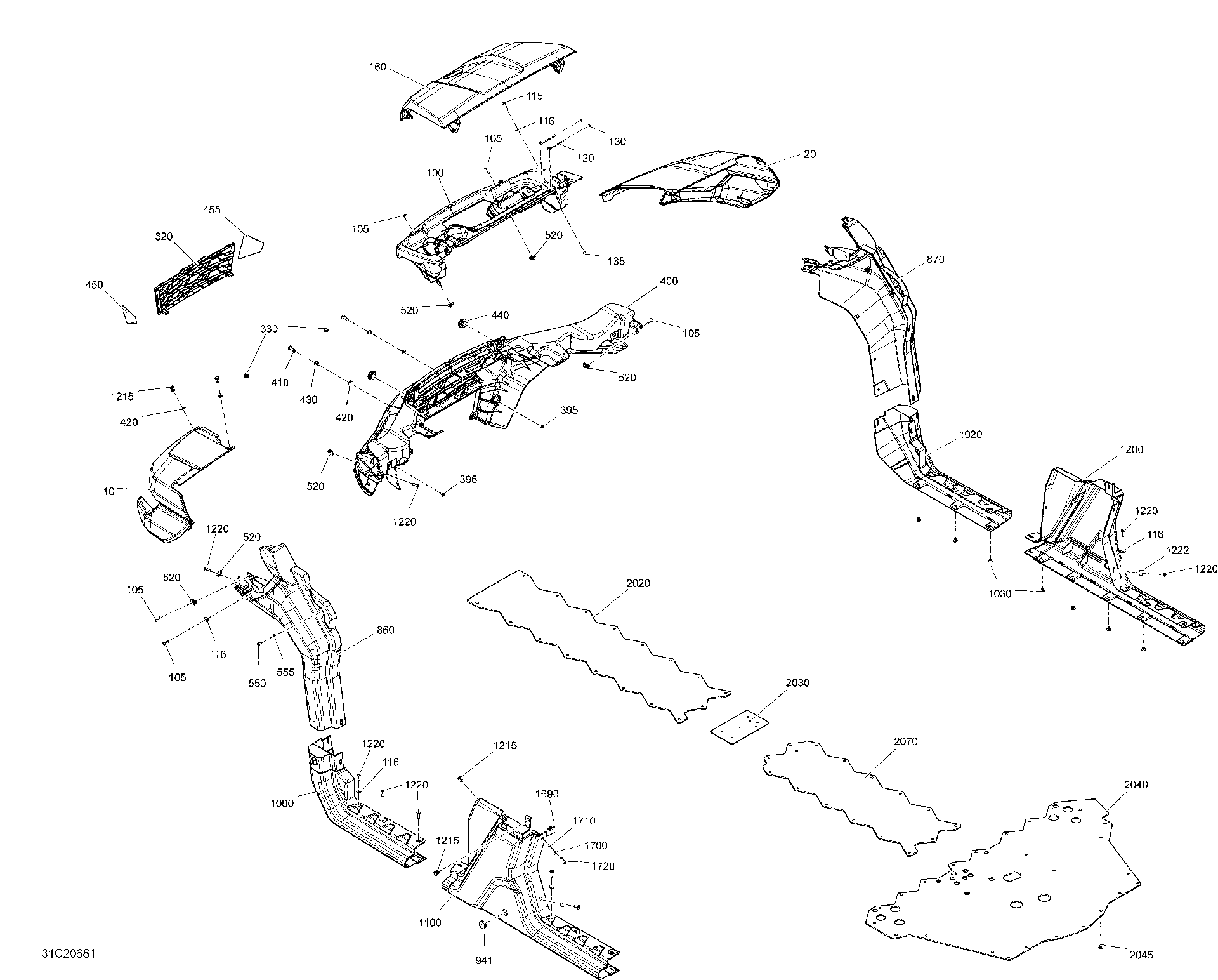 An Image of a Genuine Can-Am Parts Schematic Diagram showing the schematic - BODY - XT