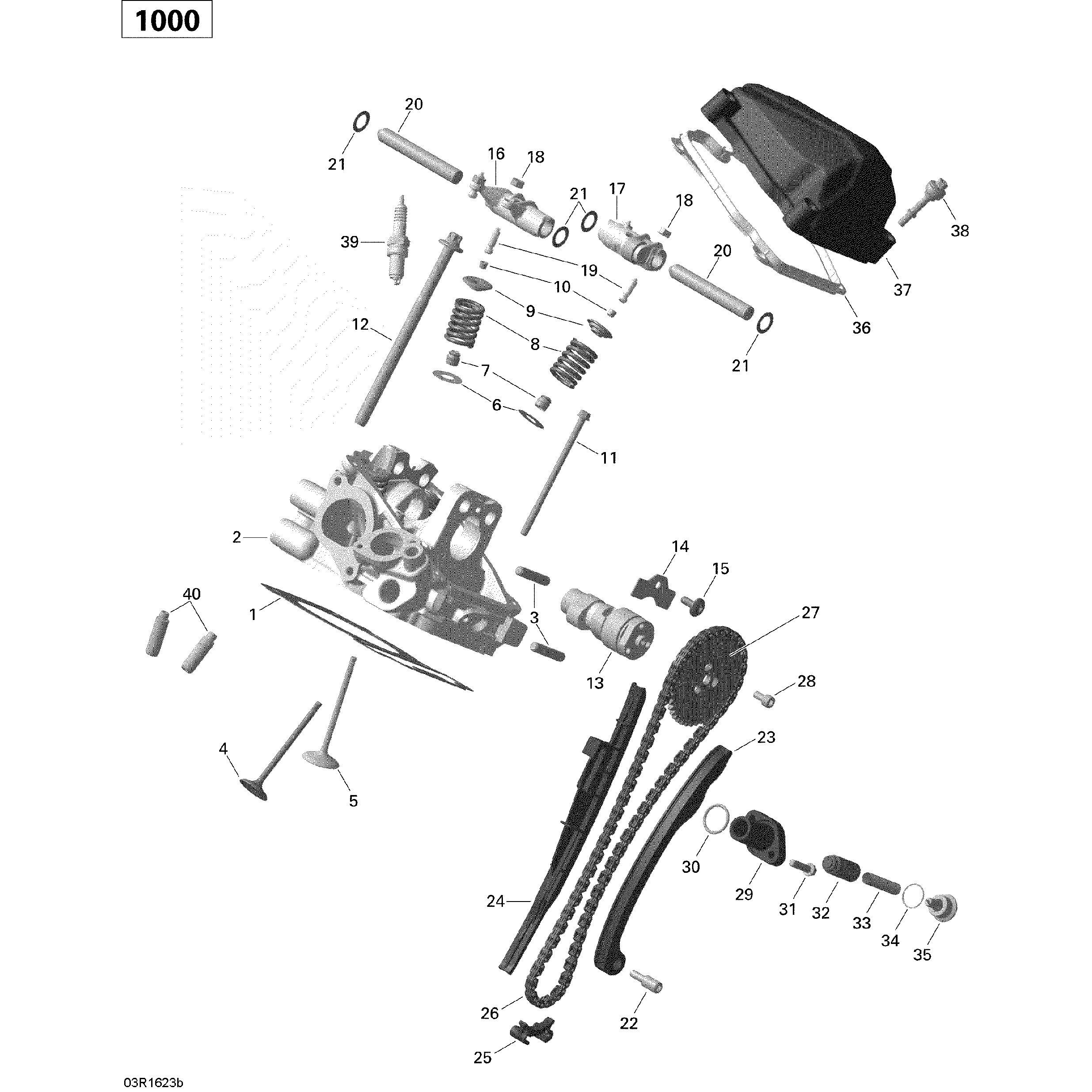 An Image of a Genuine Can-Am Parts Schematic Diagram showing the schematic - CYLINDER HEAD REAR - 1000 EFI