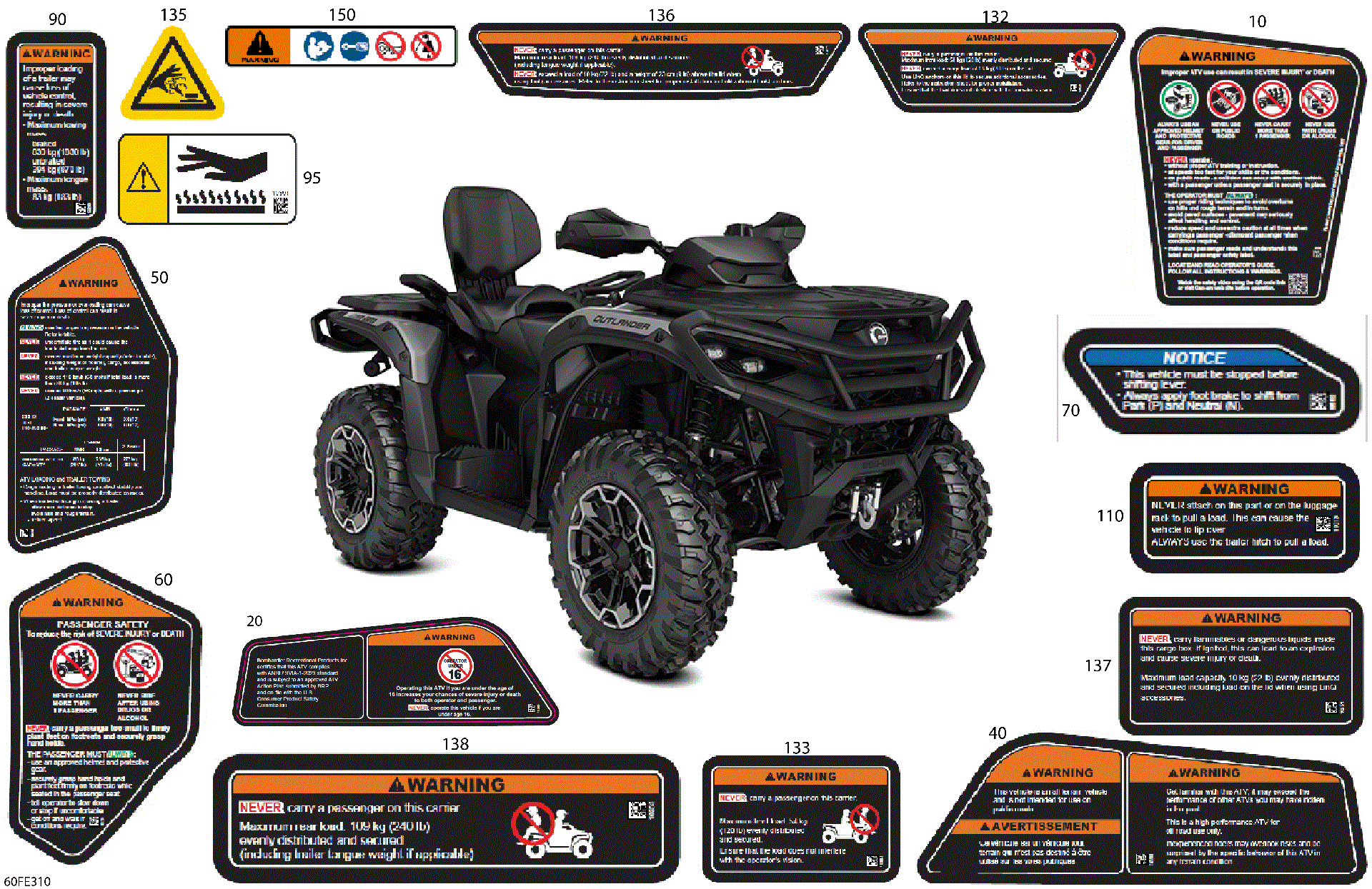 An Image of a Genuine Can-Am Parts Schematic Diagram showing the schematic - BODY - WARNING DECALS