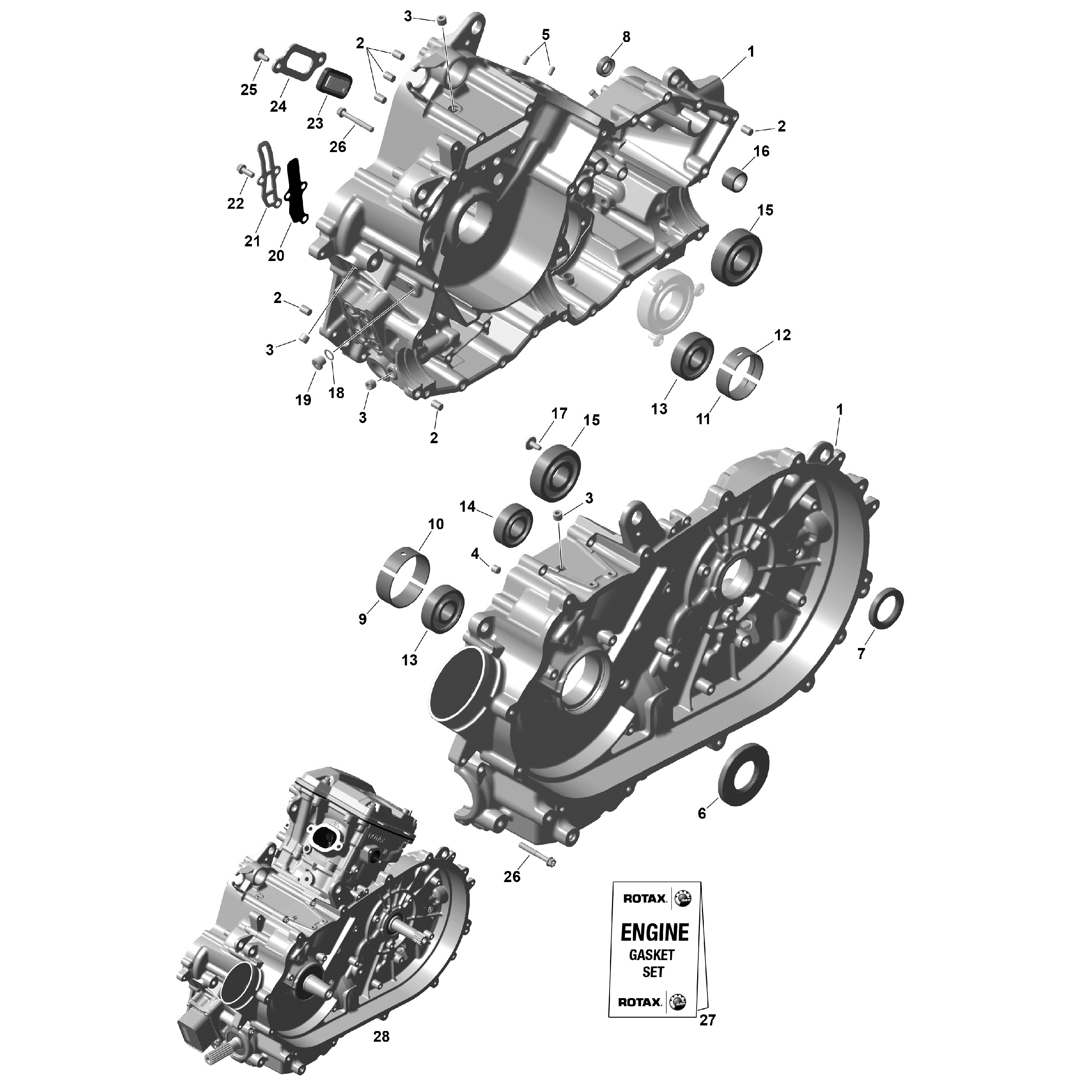 An Image of a Genuine Can-Am Parts Schematic Diagram showing the schematic - ROTAX - CRANKCASE